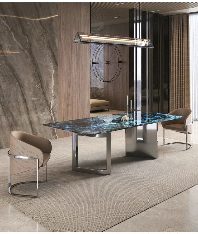 Luxury Italian Marble Dining Table with Stainless Steel Legs