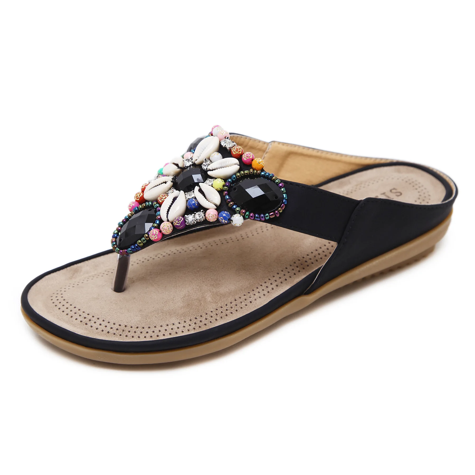Bohemian Summer Beach Comfortable Slides New Retro Beaded Large Flat  Sandals Luxury High Quality Women Slipper Sandals