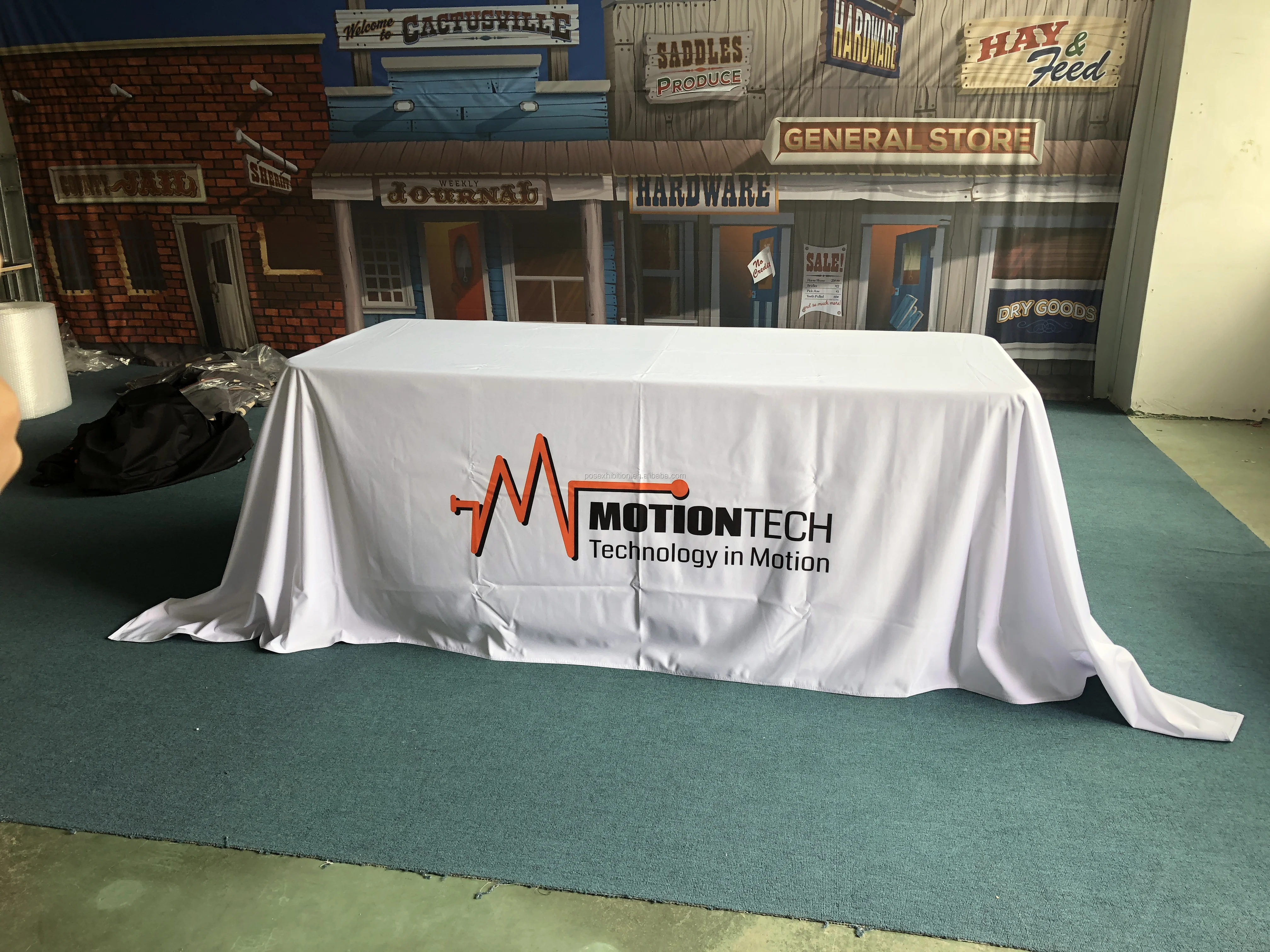 6ft Custom Designed Printed PVC Table Cloth Rectangular Satin Fabric with Logo Endless Pattern for Tradeshow