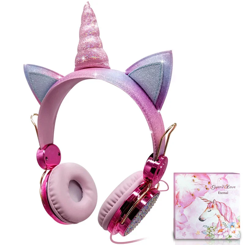 Headphone Kids Unicorn With Wired Control And Mic Gaming Wired