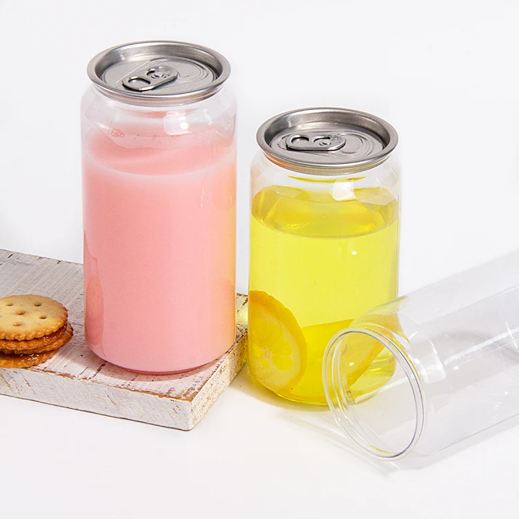 CREATIVE Transparent PET Easy Open Beverage Cans Plastic With Aluminium Lid