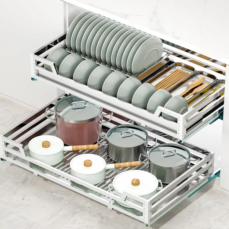 Kitchen Dish Storage Rack With Homemade Drawer Type Pull-out Basket For  Cabinet, Kitchen Organizer For Bowl & Plate Draining