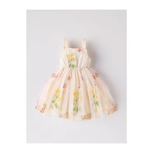 Summer Princess Outfits for Girls Baby Girls' Lace-Up Sleeveless Tutu Dress with Floral Embroidery for Kids' Birthday Parties