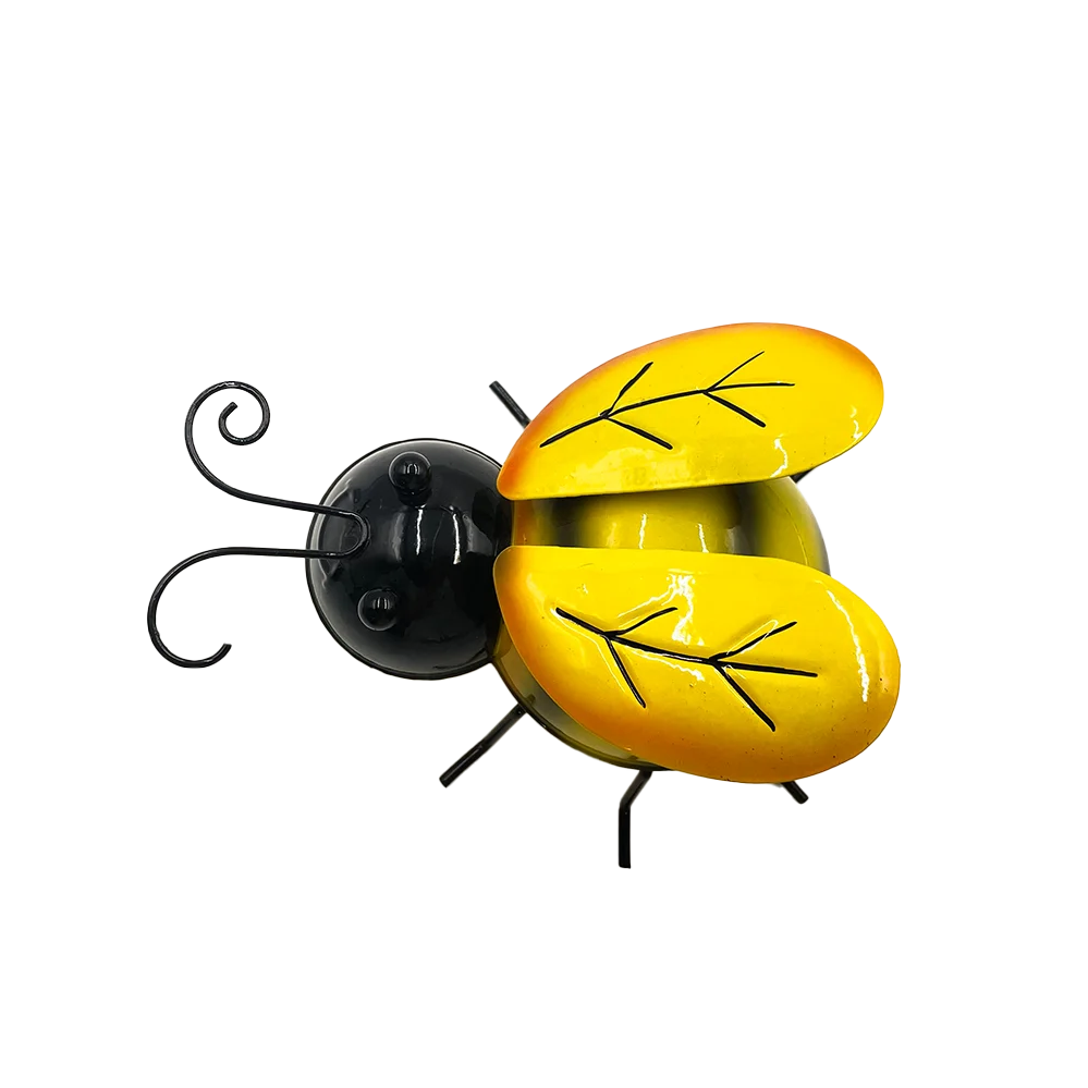 Cartoon Insect for Courtyard Indoor Bedrooms Wall Art Colored Outdoor Wall Statues Metal Yellow Ladybug   Lavender