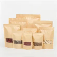 2025 Reusable Heat Kraft Paper Stand up Standing Pouch Zip Lock Food Storage Bags Black Sealable Food Pouches With Clear Window