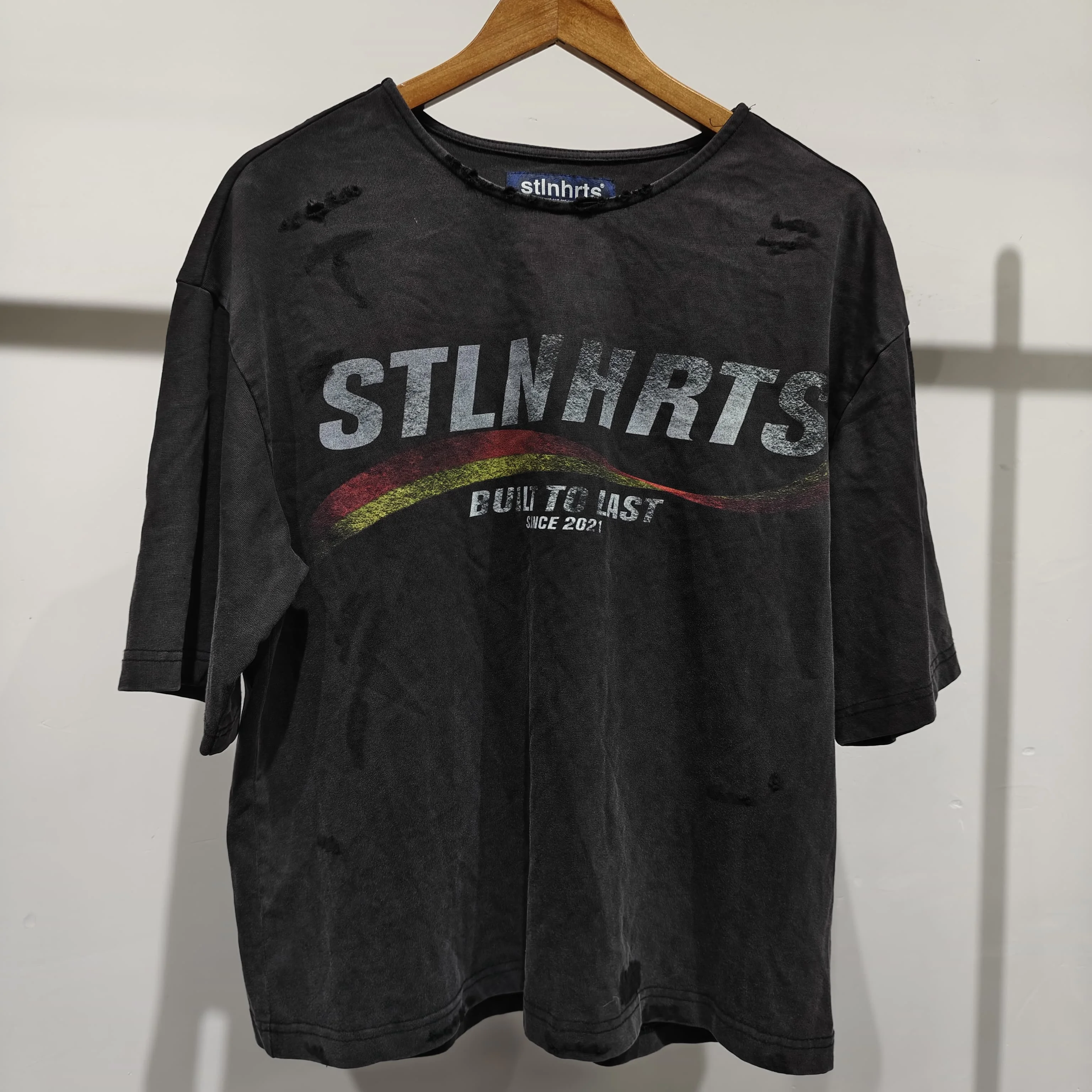 Custom Rhinestone Acid Wash O-Neck Boxy Fit Heavyweight Cotton Cropped Graphic Screen Print Oversized Men Streetwear T-shirt