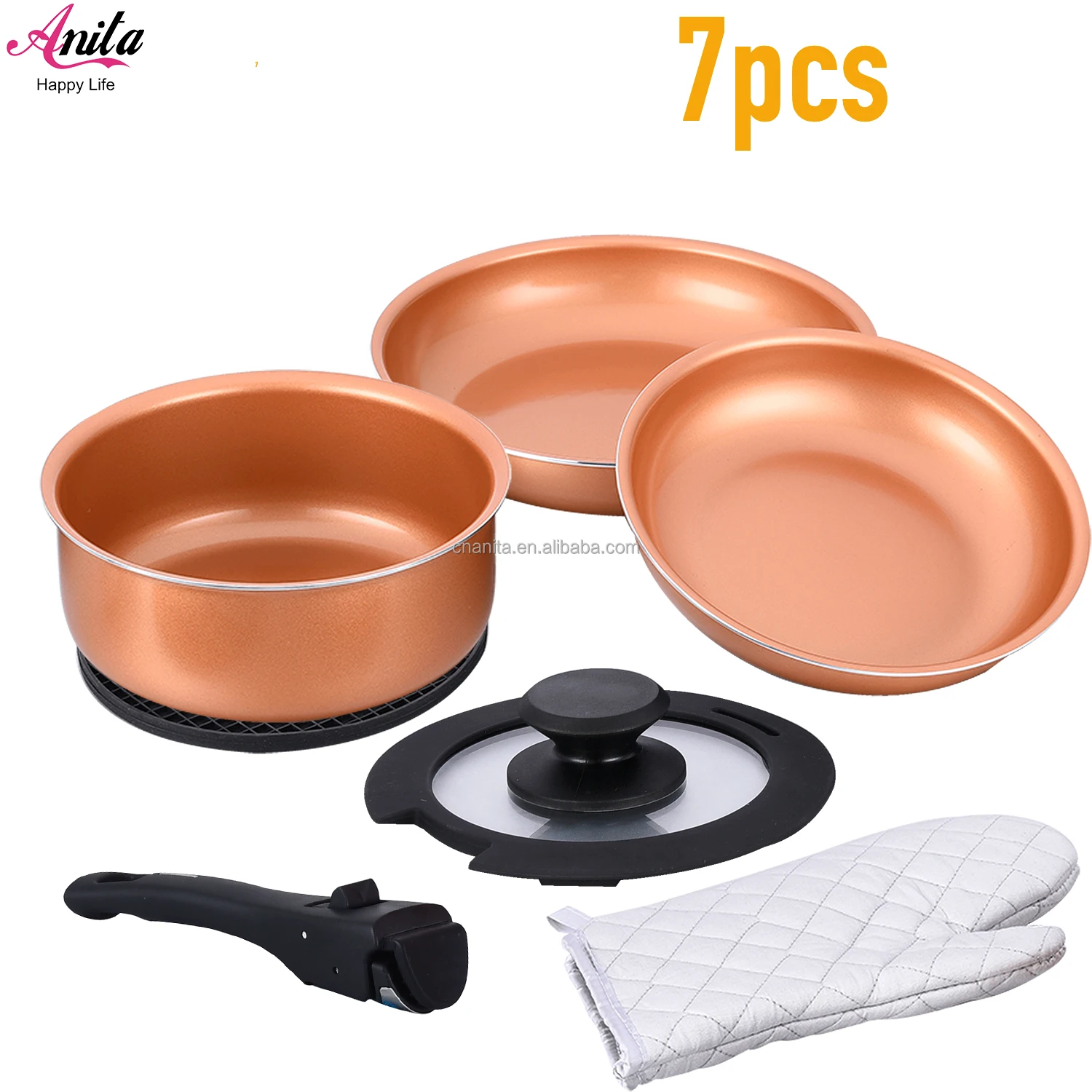 Wholesale High Quality Nonstick Cookware Set with Detachable Handle Pots  and Pans Set-7pcs From m.