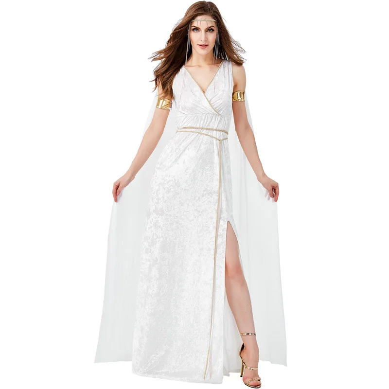 White Ancient Medieval Mythology Character Halloween Costume Adult Greek Goddess Dress Cosplay Stage Performance Clothing Outfit