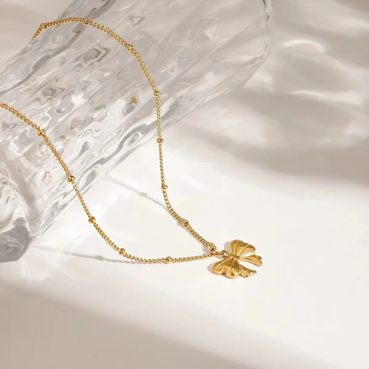 18k Gold Plated 3D Bow Pendant Necklace