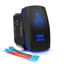 Blue LED Illuminated Anchor Windlass Rocker Switch 12V-24V 4-Pin SPDT (ON)-Off-(ON) Momentary Up/Down Reverse Polarity Toggle For Boat Marine Winch RV Jack