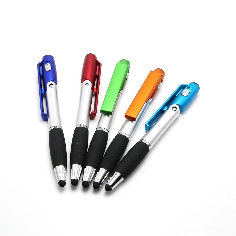 Multi Function 5 in 1 Led Light up Plastic Mobile Phone Holder Ballpoint Pen Promotional Advertising Stylus Pen