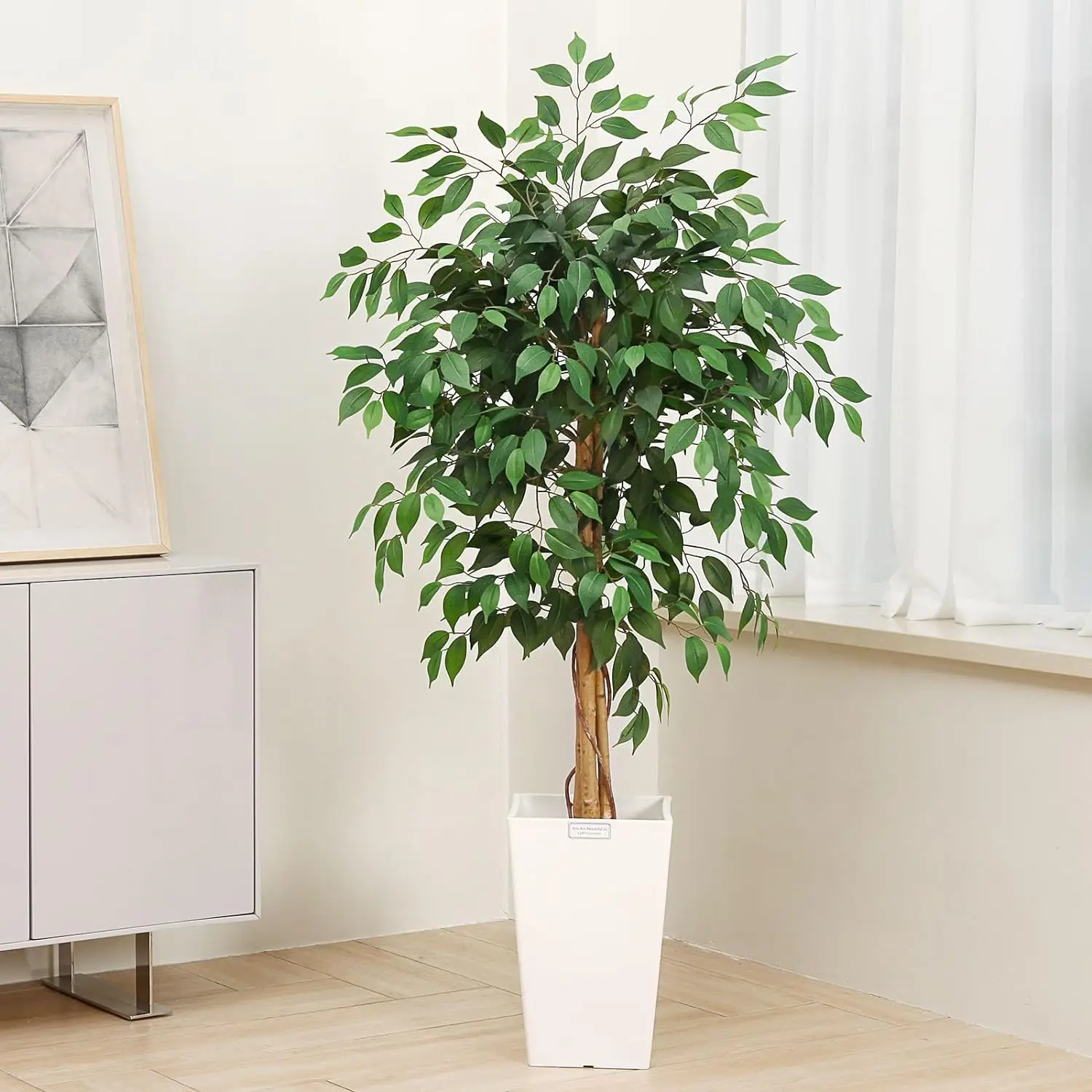 Ficus Artificial Trees With Realistic Leaves And Trunk Silk Faux Ficus ...