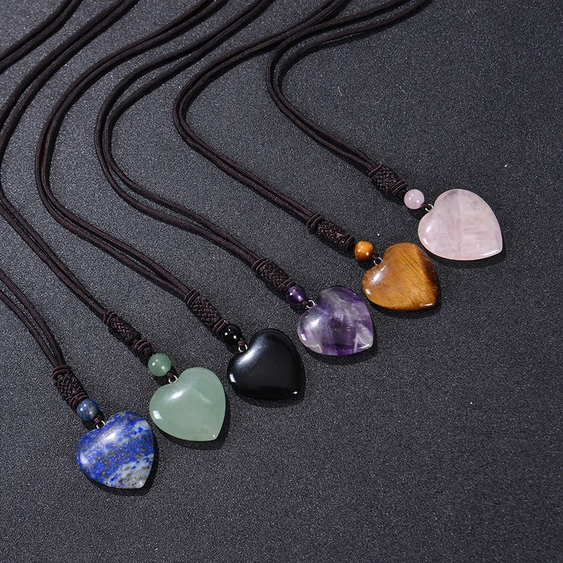 New Design Vintage Natural Stone Heart Shape Pendant Necklace Natural