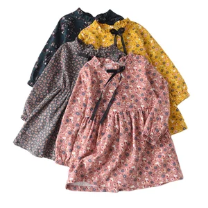 Wholesale Summer Children's Clothing Girls Cotton Floral Lace-Up Long Sleeve Dress Optimal for Spring and Autumn
