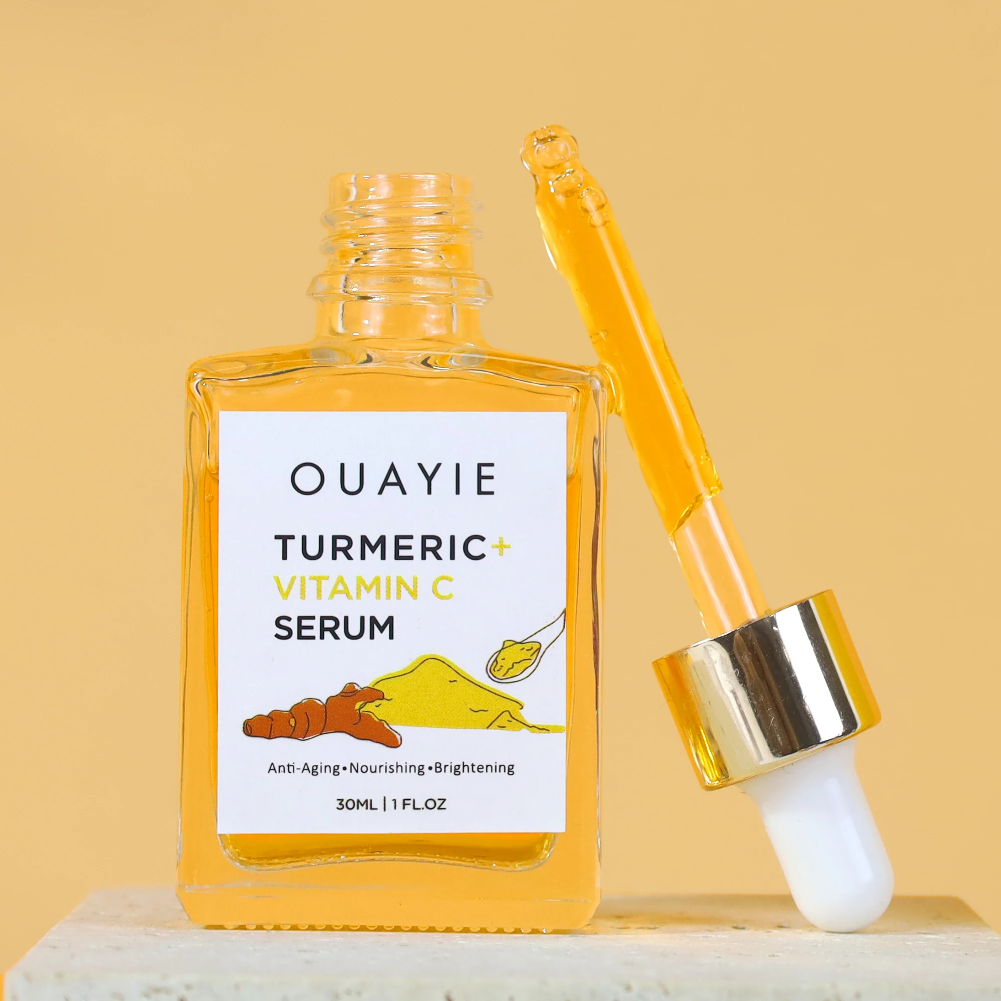 Hot Sale Private Label Organic Turmeric Skin Care Facial Serum for Lightening Glowing Brightening Turmeric Serum Oil