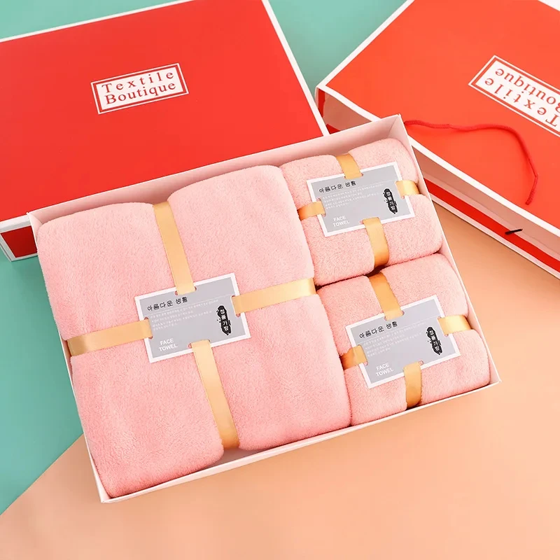 High Quality Bath Towel Set Gift Thick Coral Fleece Soft Absorbent Face