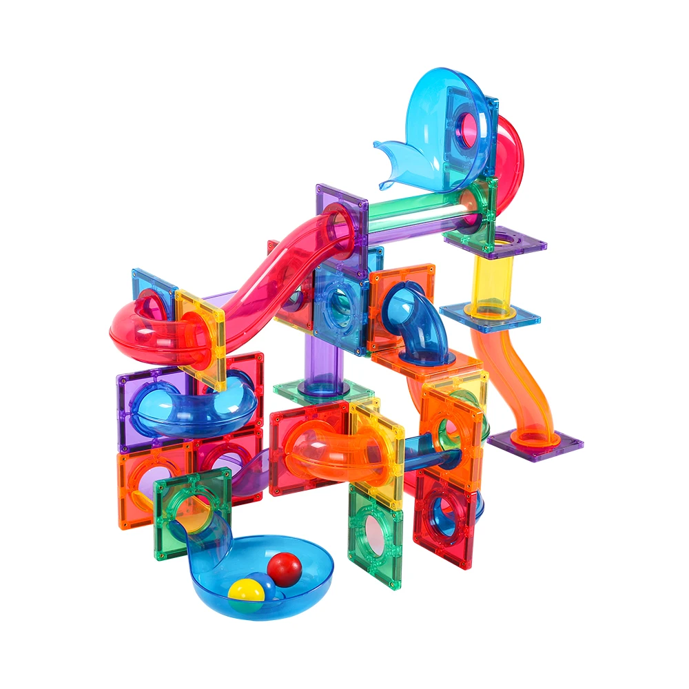 Custom BPA free magnetic building tiles toy DIY stem marble race run magnetic building blocks educational stem toys