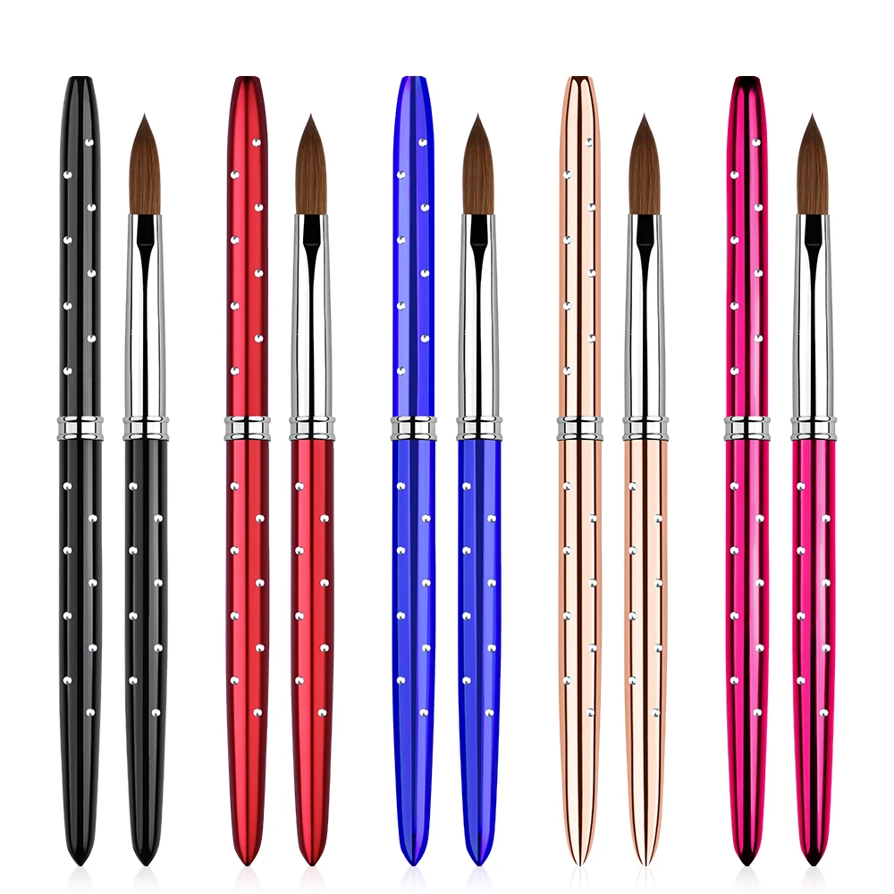 Высококачественная акриловая щетка для ногтей на заказ со стразами металлическая ручка Чистая колинская