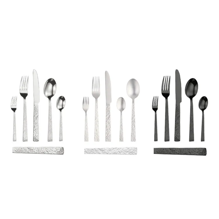 Triangular Black Hammered Handle Cutlery Set stainless steel