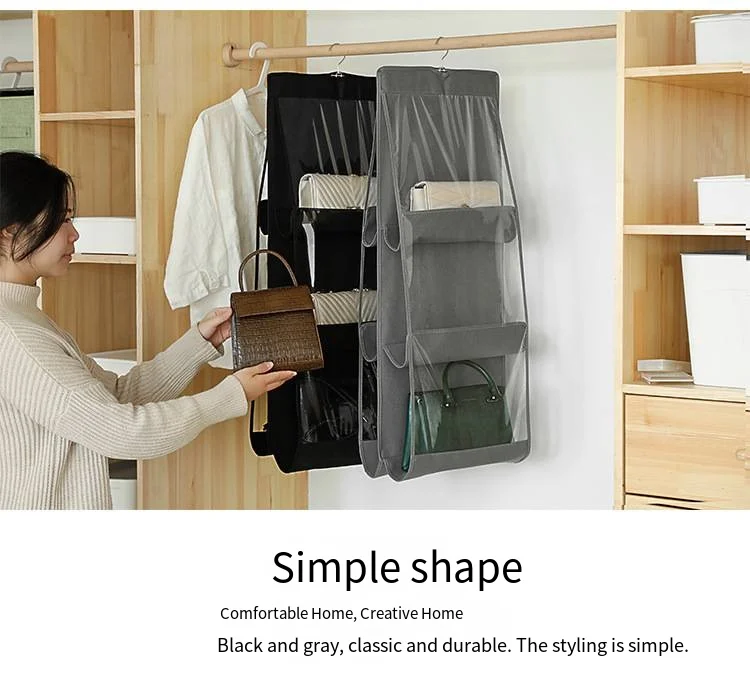 Hanging Handbag Organizer Dust-Proof Storage Holder Bag Wardrobe Closet for Purse Clutch with 6 Larger Pockets Black