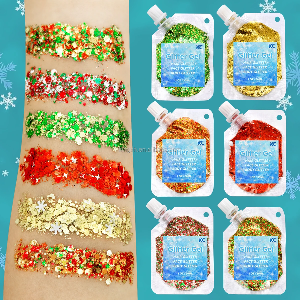 product us warehouses christmas hair glitter gel for childrens and womens body sequins with snowflakes and stars random free eye gem-3