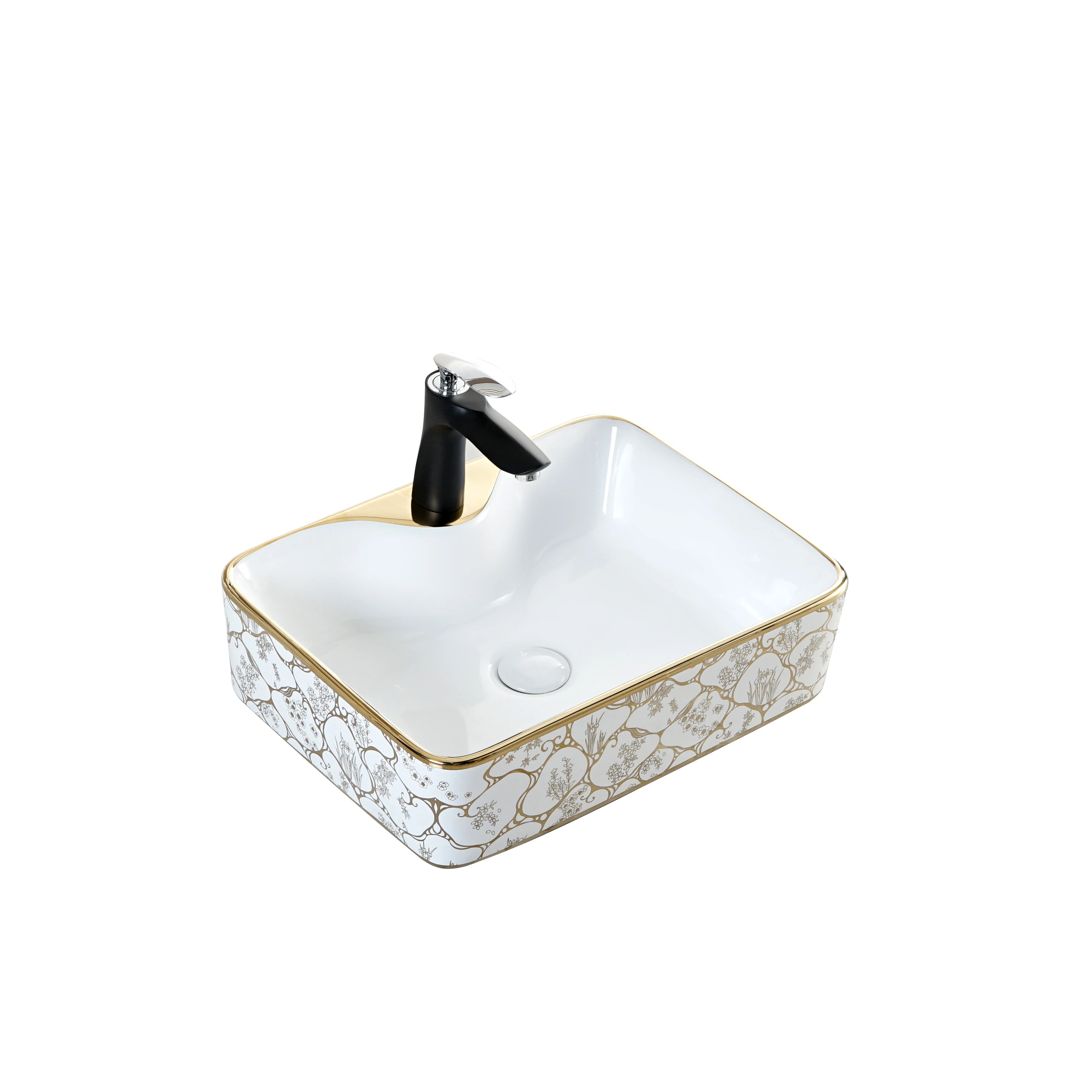 Double Hole Square Color Gold Electroplating Art Basin Bathroom