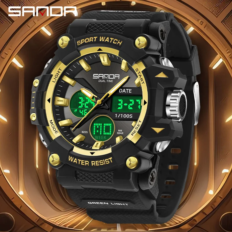 SANDA 6225 Men's Quartz Digital Sports Watch - Water Resistant