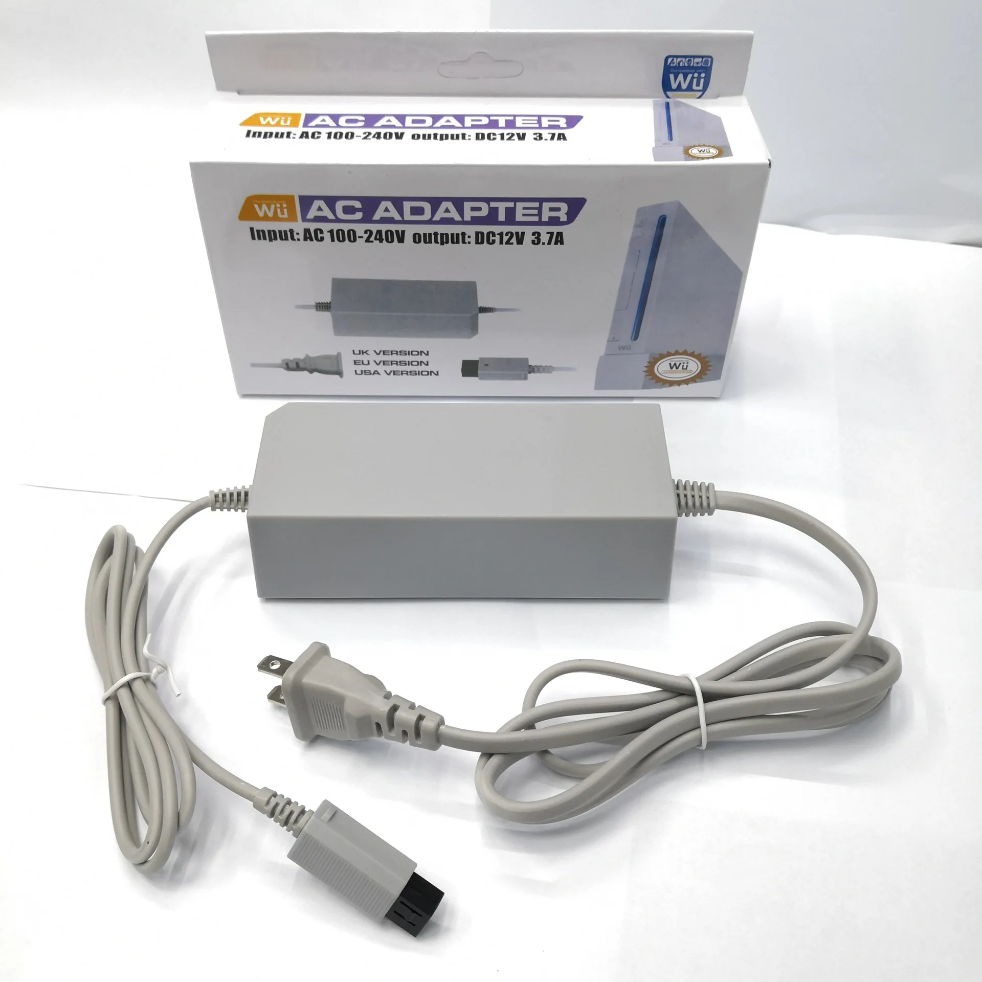 AC 100-240V 12V 3.7A Nintendo Wii用充電ケーブル EU USプラグ