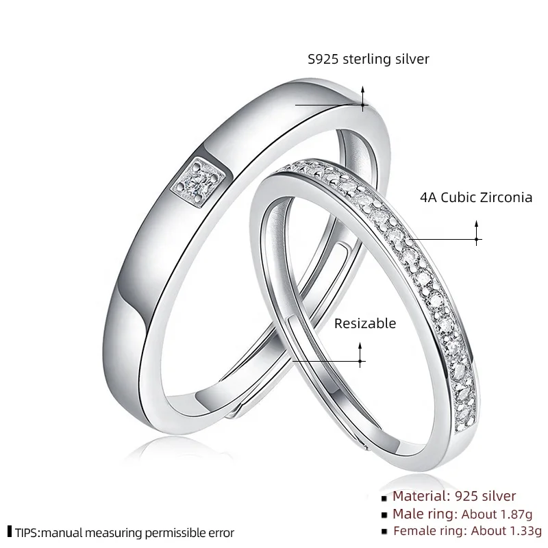 5215 pareja amor promesa anillos plata esterlina 925 circón anillos de  compromiso para Mujeres Hombres ajustable