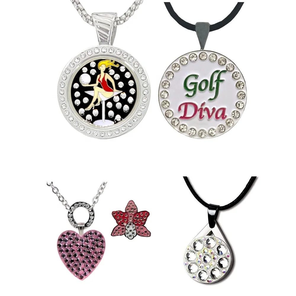 Custom Manufacturers Logo Metal Enamel Golf Accessories Club Golf Ball Marker Necklace