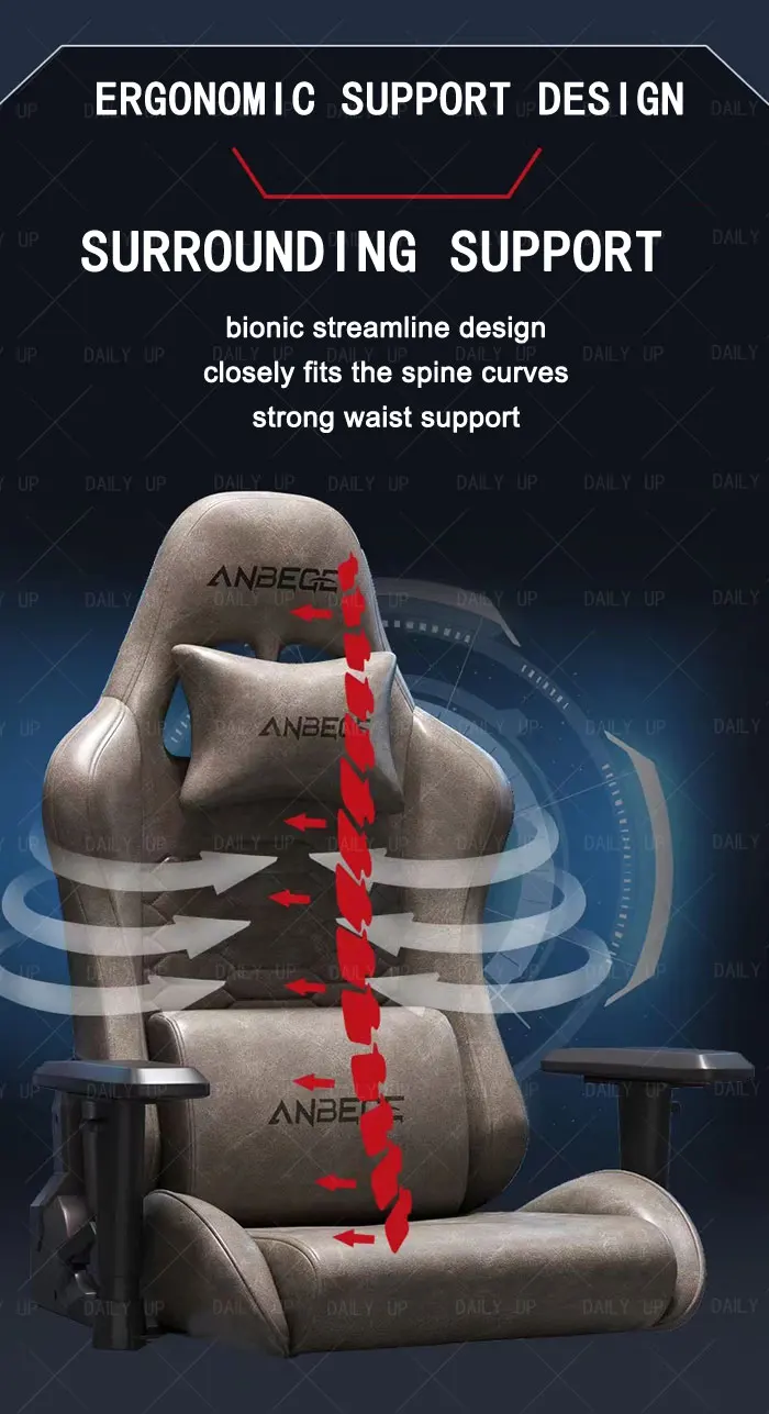 Luxury Faux Leather Gaming Chair With Headrest Footrest Ergonomic Office Computer Chair Swivel Adjustable Recliner Racing Chair