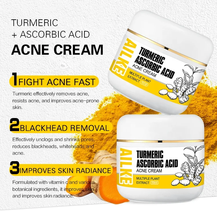 Ailke Tumeric Pimples Vitamin C Remove Moisturizing Cleansing Face Smoothing Night Acne Facial Cream for Glowing Skin