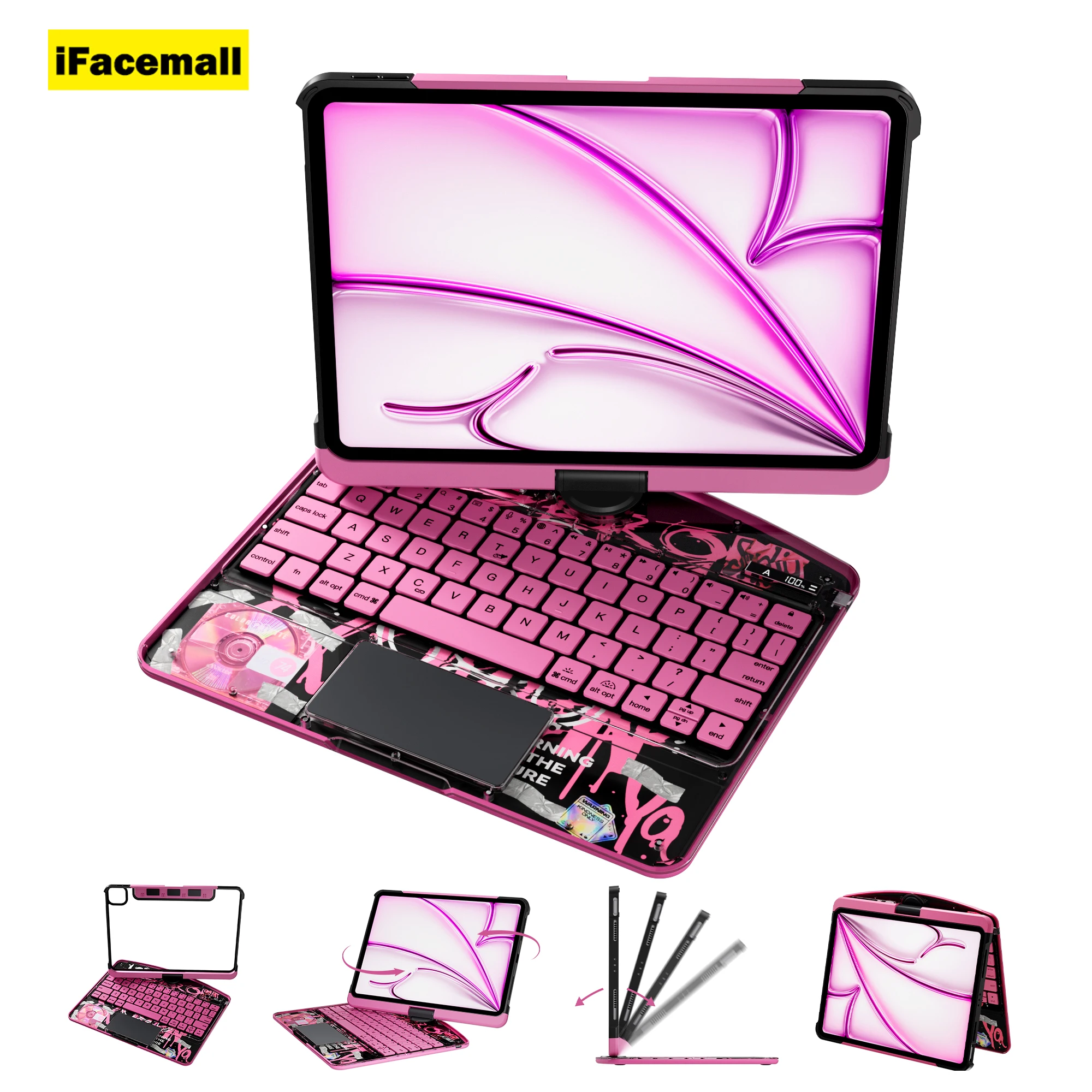 Ifacemall Magic Keyboard Y2K - Transparent 360 Rotating Case