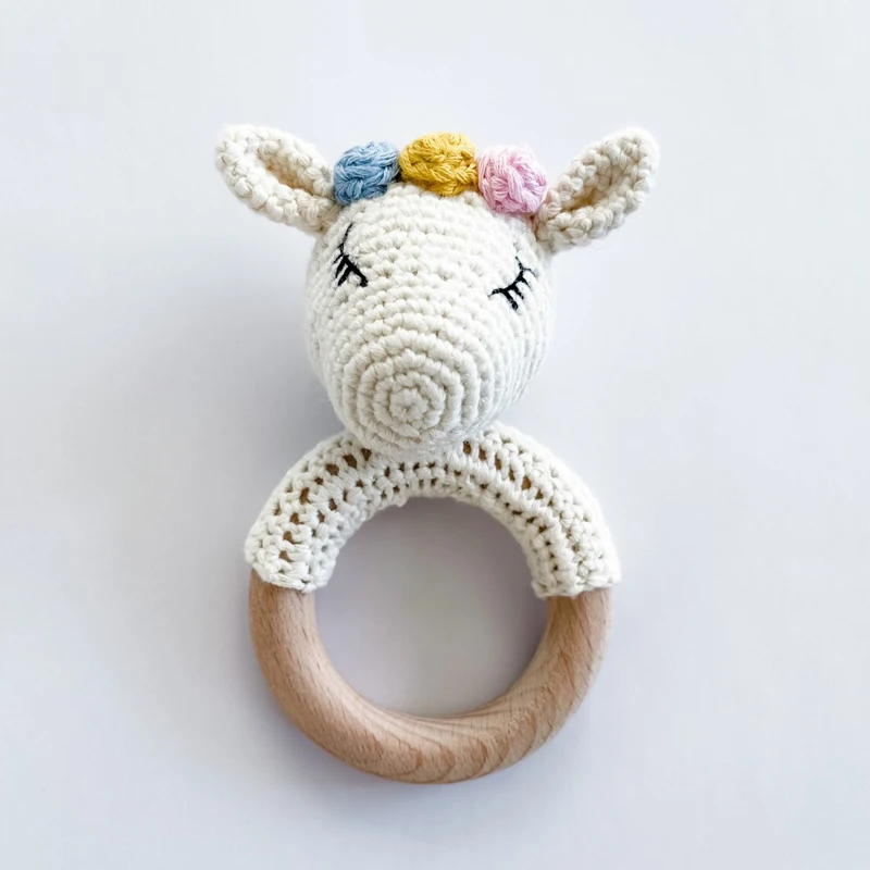 Игрушки для новорожденных, деревянное кольцо, погремушки с животным дизайном
