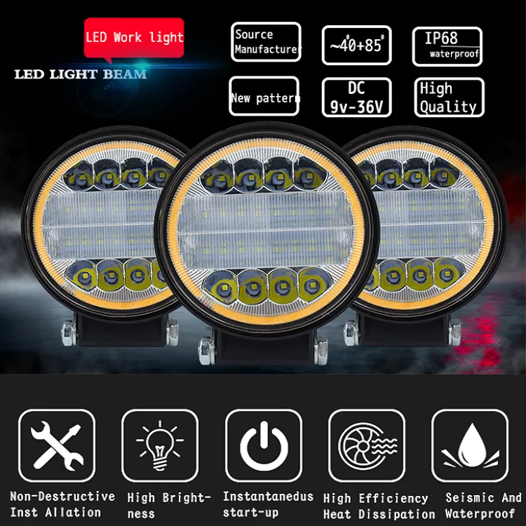 
Прямые продажи от производителя, Автомобильные светодиодные рабочие фары 72 Вт, круглые двухцветные белые и желтые Прожекторы для обслуживания автомобильных фар 