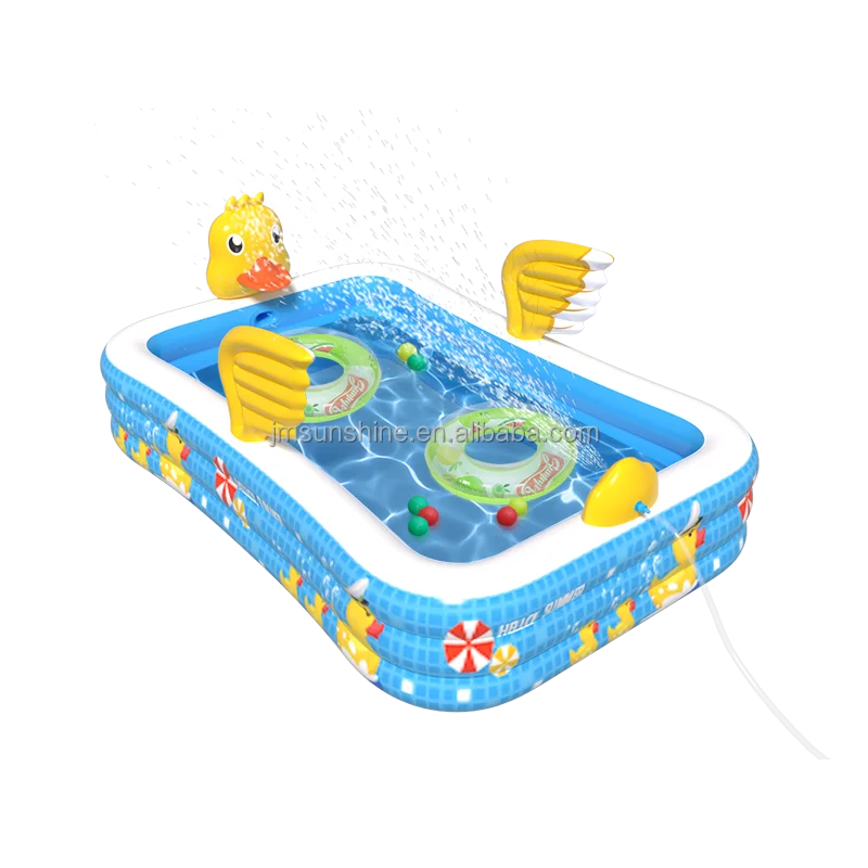 Yellow Duck Inflatable Splash Pool for Kids Blue PVC Family Pools with Ground Tools for Outdoor Family & Kids' Swimming