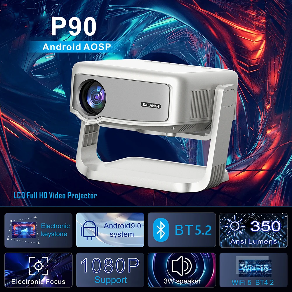 Salange High Quality P90 Android Smart WIFI Projector Portable Auto HD Projector Home Theater 4K Projector
