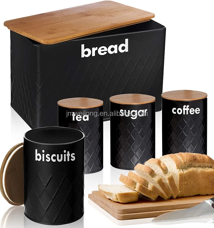 Metal Food Storage Bin 5pc Bread Bin And Canister Sets Available In 4
