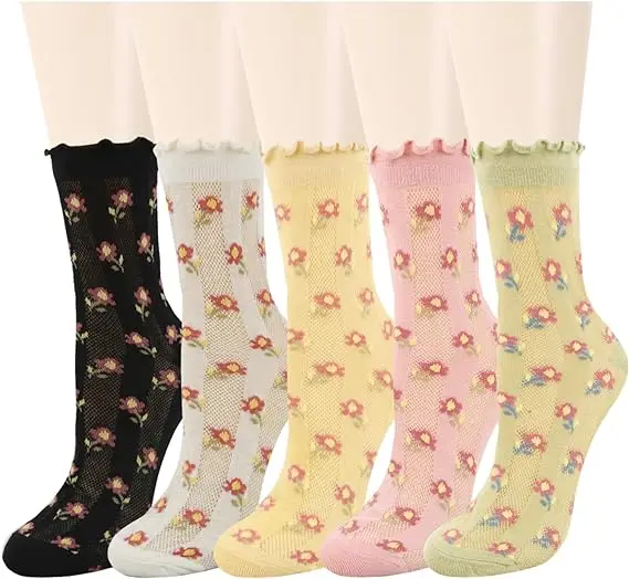 8 Paar Rüschen Socken Damen - Weiche Baumwollsocken In Größe 35-40 Mit Süßem Rüschenrand