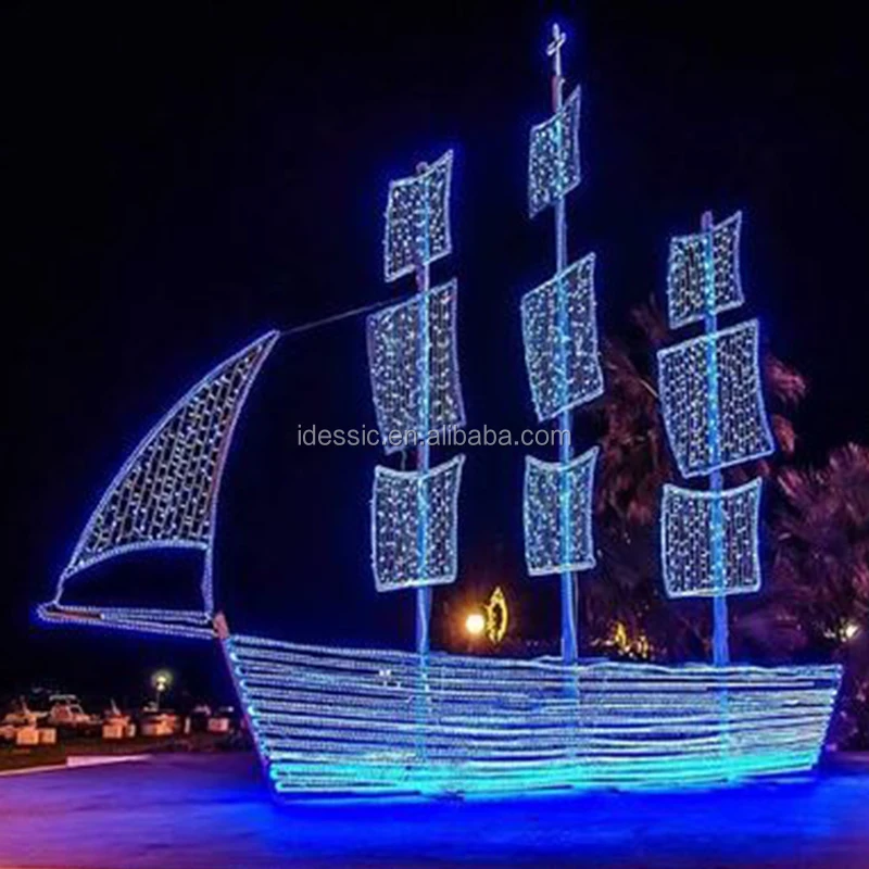 Outdoor Large 3D LED Illuminated Lighted Giant Sailing Boat for Commercial Grade Holiday Festival Decoration