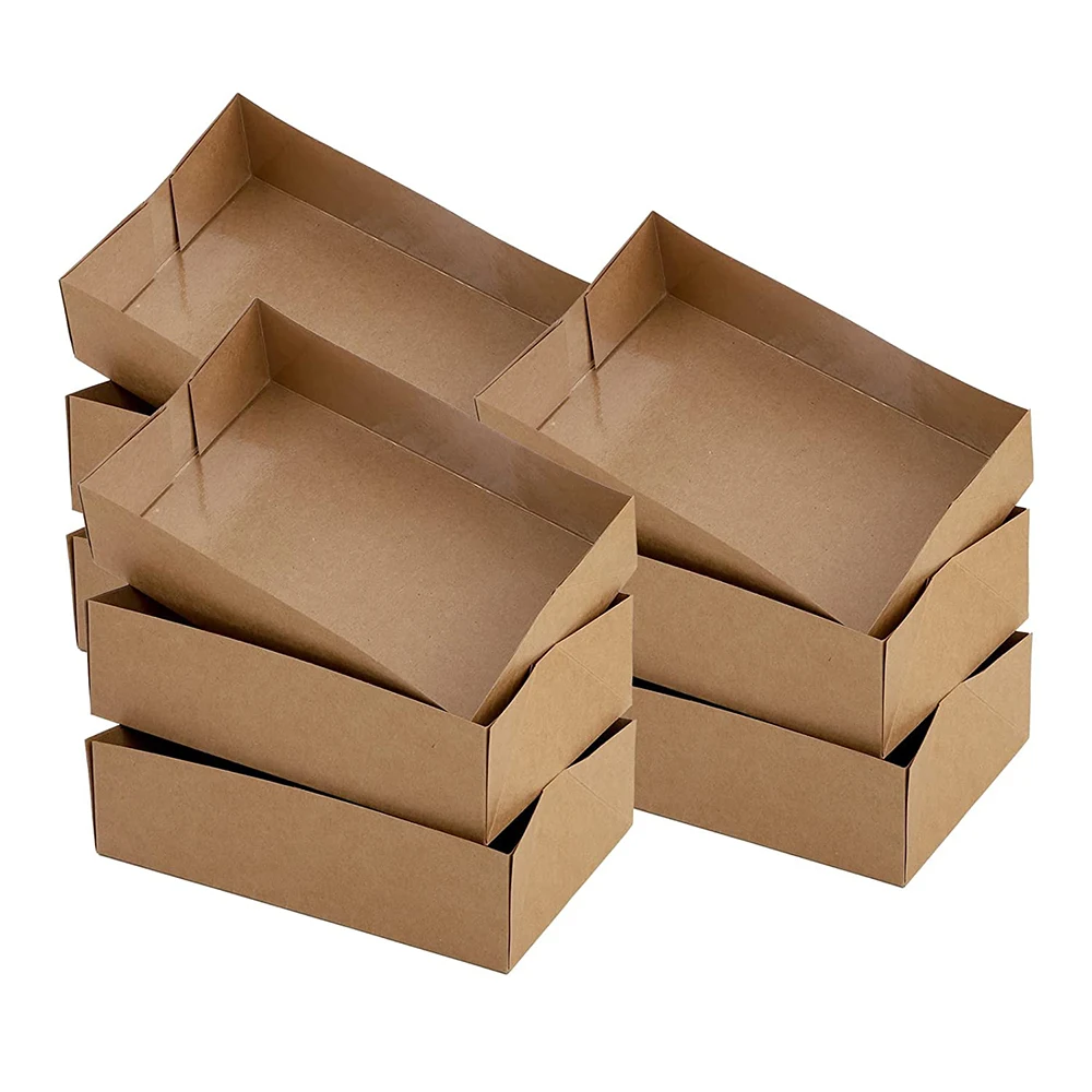 Brown Greaseproof Packs Checkered Wrapping Paper Theater Stadium Disposable Foldable Cardboard Kraft Paper Food Trays