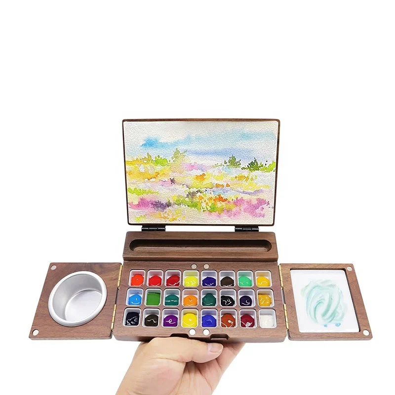 Portable 24-Color Wooden Watercolor Box Set