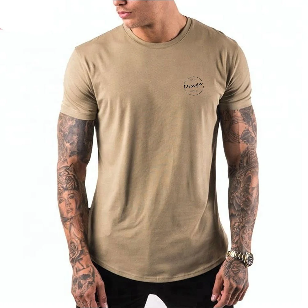 JL0801C Wholesale 95% Cotton 5% Spandex Scalloped Hem Slim Fit Screen Print Your Gym Fitness Men T Shirt