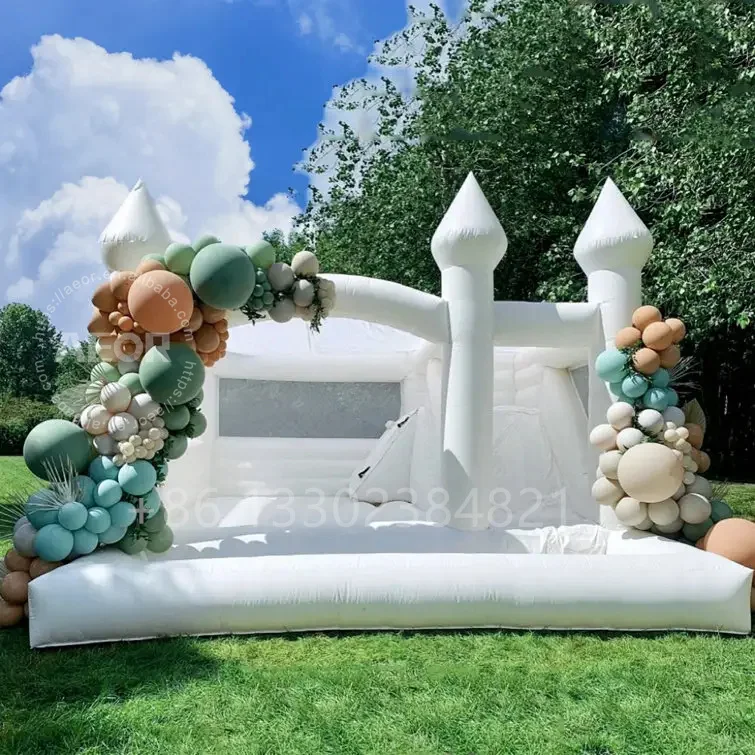 Commercial PVC Ball Pool and Blower White Blow up Jumper Castle Inflatable Bounce House Water Slide