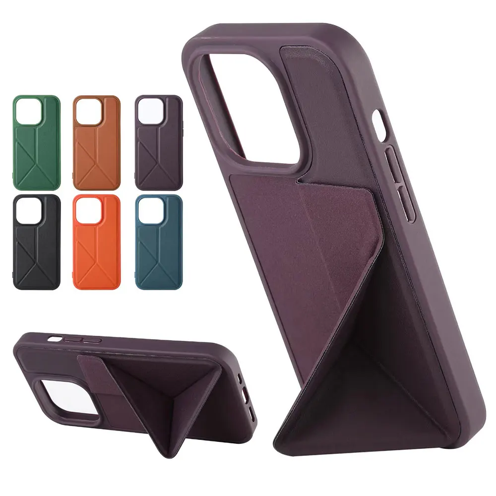 Fold Holder Phone Case For Iphone 16 15 14 13 12 Plus Pro Max Leather Simple Business Pure Colour Skin Friendly Sjk588 Laudtec