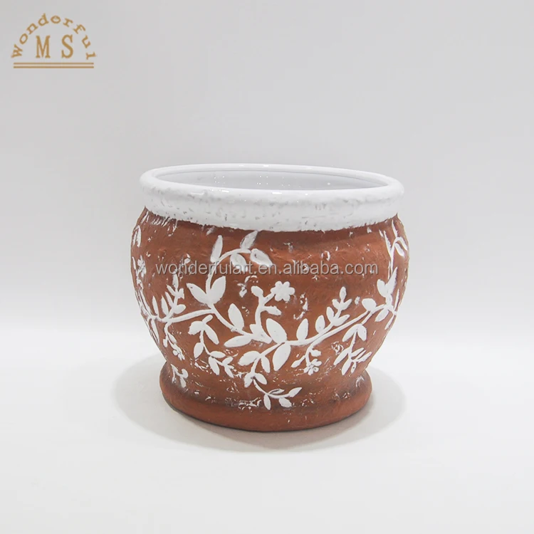 Terracotta Embossed Planter Pots Ceramic Painting Flower Pot Garden Pot for Home Decoration