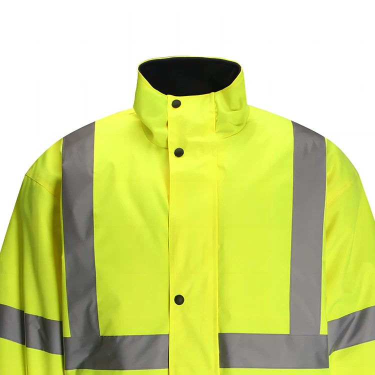 High collar autumn winter manufacturers direct hi vis coldproof waterproof reflective safety rain coat work jacket for adult