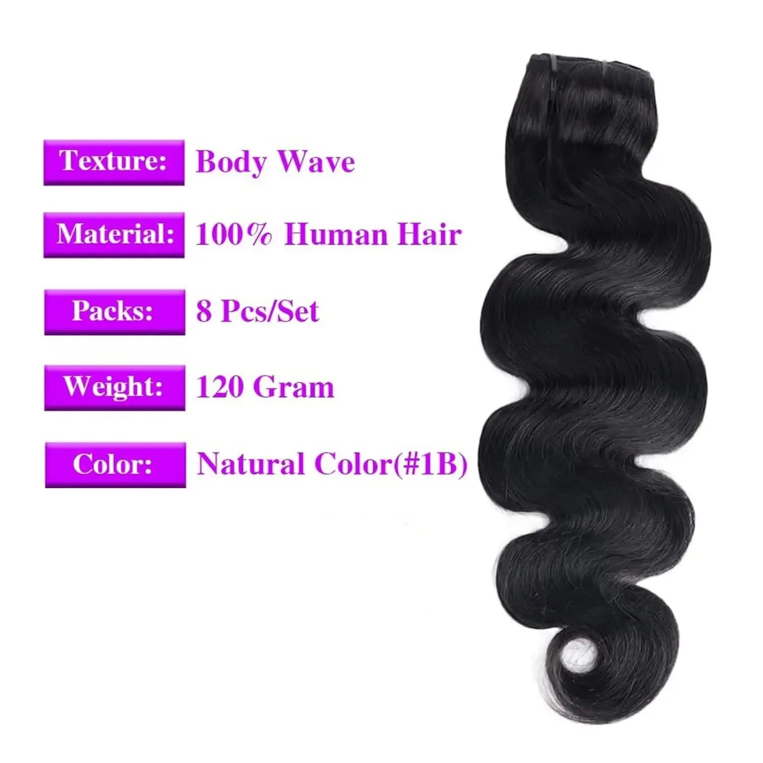 Clip-In-Haarverlängerungen aus Echthaar, gewellt, natürliches Schwarz, gewellt, 10-26 Zoll, 8 Stück, 120 g_voghion.com