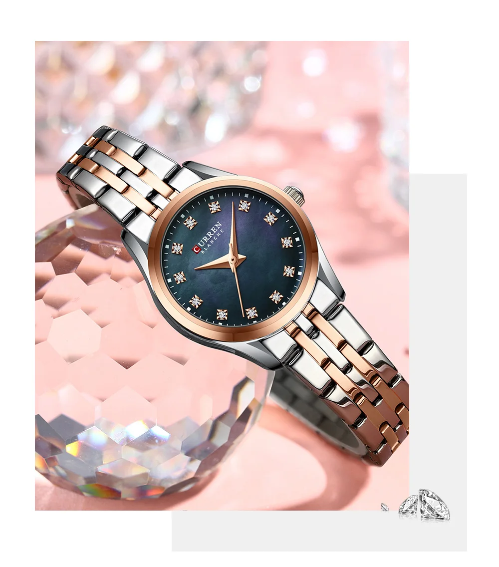 Curren 9111 Luxury Casual Fashion Simple Diamonds Design Ladies Luminous Watch Stainless Steel Band Waterproof Watches for Women
