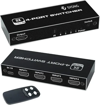 SY 8K 60HZ HDMI Splitter Switch 4K@120Hz HDMI 2.1 Switcher 4 2 in 1 out Audio Converter 4x1 For PS4 PS5 Xbox hdmi switch 8k